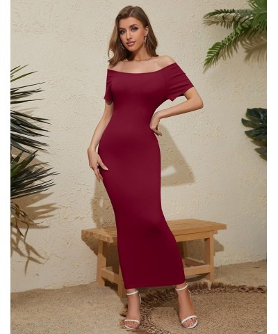 Women Short Sleeve Bodycon Midi Dress Casual Crew Neck or Off The Shoulder Elegant Formal Dress Jr $14.86 Dresses