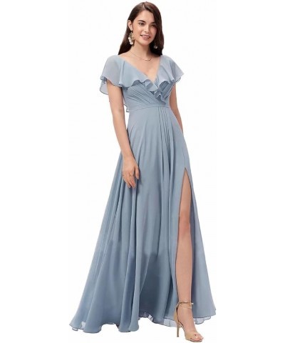 Women's Ruffle Sleeves Bridesmaid Dresses Long Chiffon V-Neck Formal Evening Party Gowns Peacock $28.60 Dresses