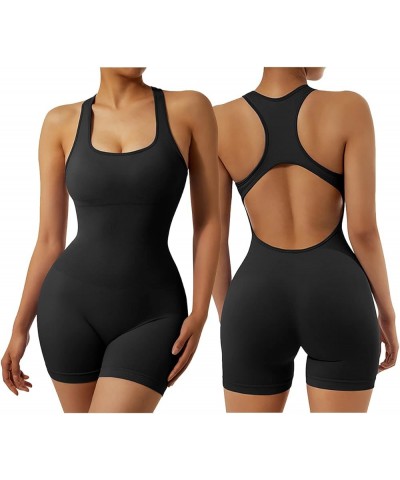 Women Seamless One Piece Jumpsuits Racerback Bodycon Tummy Control Yoga Rompers Shorts Black $15.11 Jumpsuits