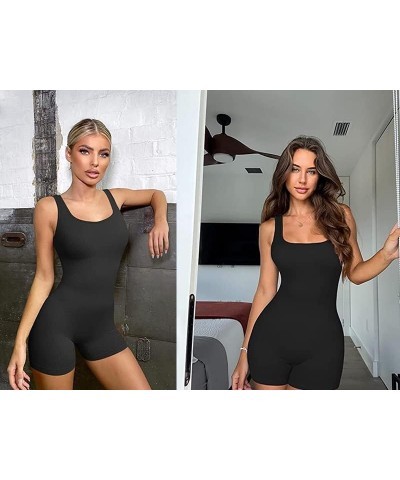 Women Seamless One Piece Jumpsuits Racerback Bodycon Tummy Control Yoga Rompers Shorts Black $15.11 Jumpsuits