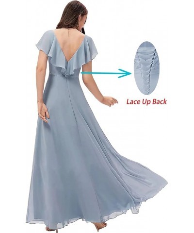 Women's Ruffle Sleeves Bridesmaid Dresses Long Chiffon V-Neck Formal Evening Party Gowns Peacock $28.60 Dresses