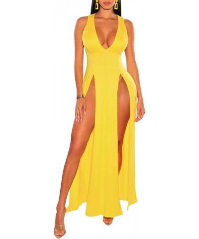 Women's Sexy Mesh Sheer Swimsuit Cover Ups Long Beach See Through Dress B-yellow $15.12 Swimsuits