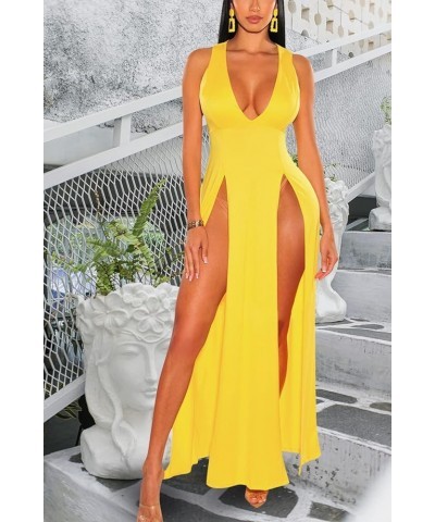 Women's Sexy Mesh Sheer Swimsuit Cover Ups Long Beach See Through Dress B-yellow $15.12 Swimsuits