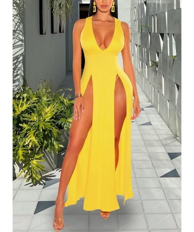 Women's Sexy Mesh Sheer Swimsuit Cover Ups Long Beach See Through Dress B-yellow $15.12 Swimsuits