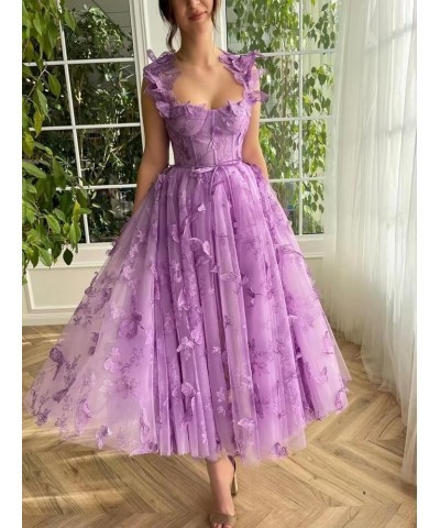 Women's 3D Butterflies Tulle Prom Dresses Corset Spaghetti Strap Tea Length Formal Evening Party Gown Sage Green $29.19 Dresses