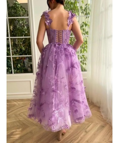 Women's 3D Butterflies Tulle Prom Dresses Corset Spaghetti Strap Tea Length Formal Evening Party Gown Sage Green $29.19 Dresses