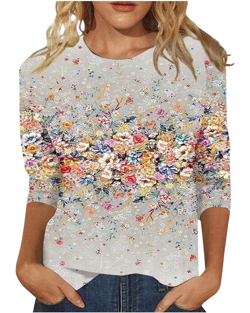 Summer Tops for Women 2023 3/4 Sleeve Floral Casual Tee Shirts Summer Vintage Blouses 029-gray $8.54 Blouses