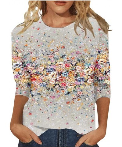 Summer Tops for Women 2023 3/4 Sleeve Floral Casual Tee Shirts Summer Vintage Blouses 029-gray $8.54 Blouses