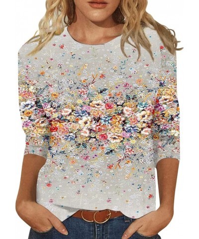 Summer Tops for Women 2023 3/4 Sleeve Floral Casual Tee Shirts Summer Vintage Blouses 029-gray $8.54 Blouses