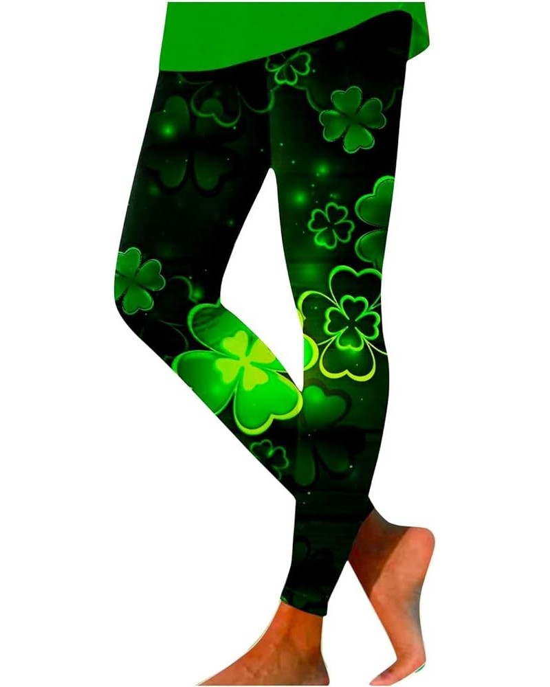 St.Patricks Day High Waist Tummy Control Leggings Irish Shamrock Graphic Festival Costumes Womens Yoga Pants F-green $7.55 Le...