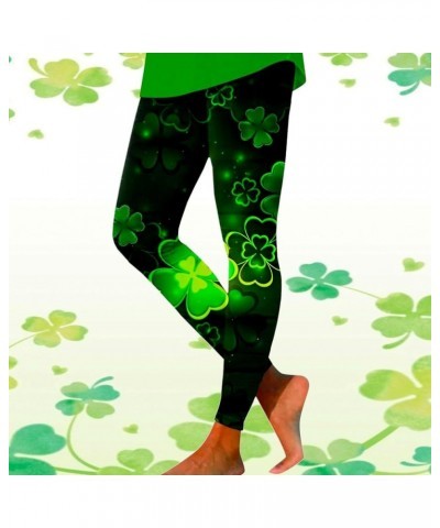 St.Patricks Day High Waist Tummy Control Leggings Irish Shamrock Graphic Festival Costumes Womens Yoga Pants F-green $7.55 Le...