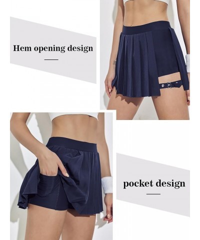 Pleated Skirts for Women High Waisted Tennis Skirts Adjustable Buckle Athletic Skorts Skirts with Pocket Navy Blue $20.64 Skirts