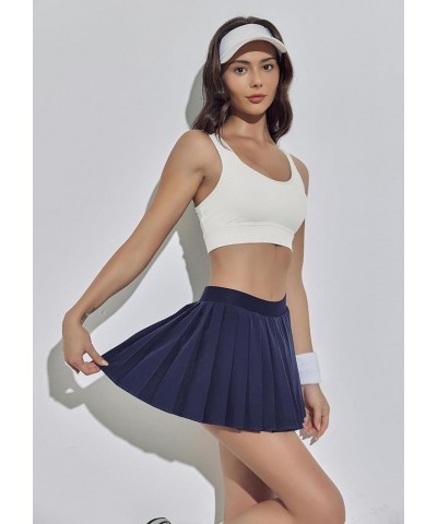 Pleated Skirts for Women High Waisted Tennis Skirts Adjustable Buckle Athletic Skorts Skirts with Pocket Navy Blue $20.64 Skirts