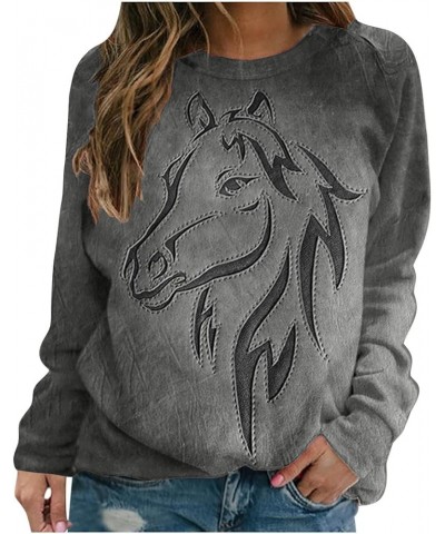 Women 3D Horse Graphic Sweatshirt Vintage Oil Paint Print Distressed T Shirt Classic Crewneck Pullover Casual Long Sleeve Top...