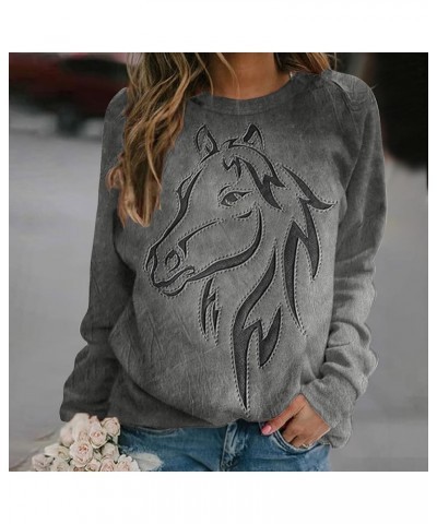 Women 3D Horse Graphic Sweatshirt Vintage Oil Paint Print Distressed T Shirt Classic Crewneck Pullover Casual Long Sleeve Top...