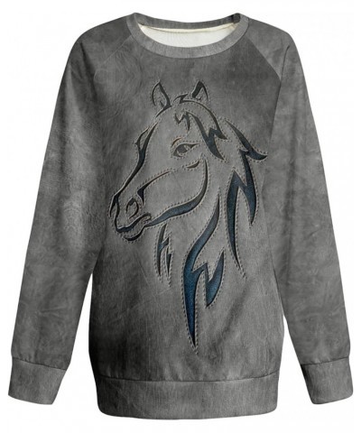 Women 3D Horse Graphic Sweatshirt Vintage Oil Paint Print Distressed T Shirt Classic Crewneck Pullover Casual Long Sleeve Top...