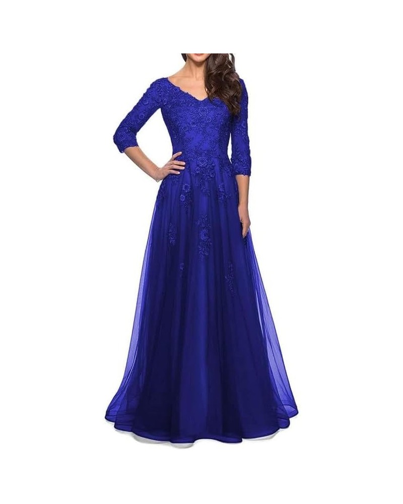 Mother of The Bride Dresses Lace Tulle - Long Wedding Guest Dresses for Women V Neck Royal Blue $41.36 Dresses