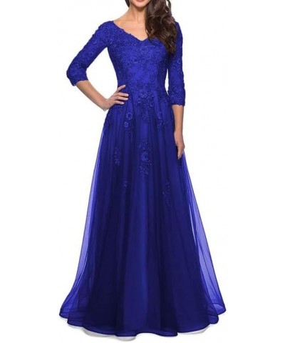 Mother of The Bride Dresses Lace Tulle - Long Wedding Guest Dresses for Women V Neck Royal Blue $41.36 Dresses