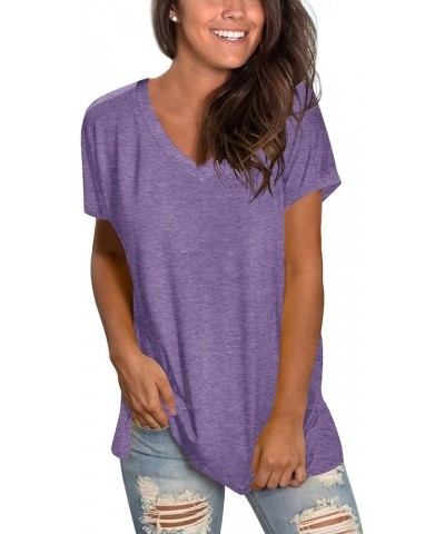 Womens T Shirts Basic V Neck Tee Loose Fitting Casual Short Sleeve Tops 05-light Purple $16.79 T-Shirts