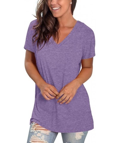 Womens T Shirts Basic V Neck Tee Loose Fitting Casual Short Sleeve Tops 05-light Purple $16.79 T-Shirts