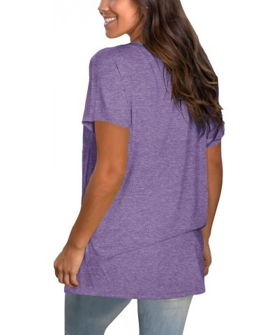 Womens T Shirts Basic V Neck Tee Loose Fitting Casual Short Sleeve Tops 05-light Purple $16.79 T-Shirts