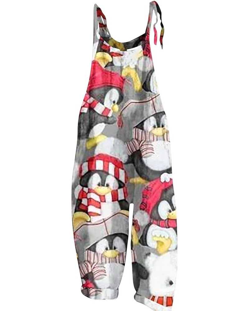 Christmas Cotton Linen Loose Women's Overalls Jumpsuits Snowman Snowflake Santa Claus Prints One Piece Comfy Pants 01-gray $1...