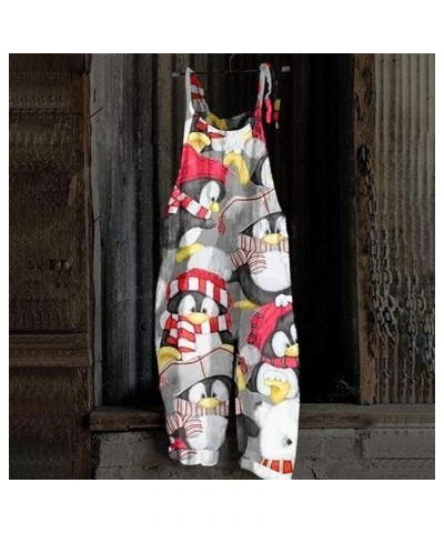 Christmas Cotton Linen Loose Women's Overalls Jumpsuits Snowman Snowflake Santa Claus Prints One Piece Comfy Pants 01-gray $1...