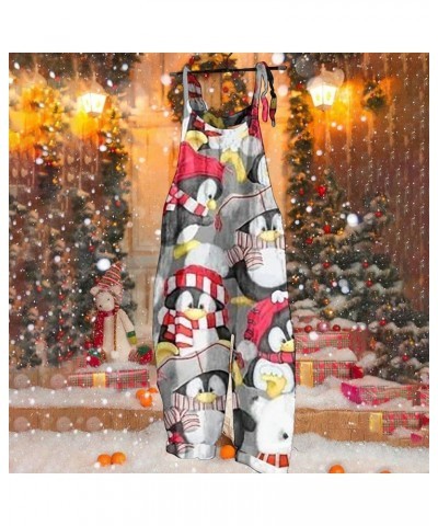 Christmas Cotton Linen Loose Women's Overalls Jumpsuits Snowman Snowflake Santa Claus Prints One Piece Comfy Pants 01-gray $1...