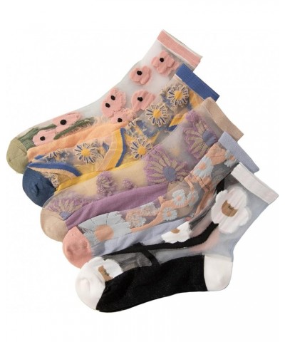 Women's 4 Pairs Sheer Mesh Flower Patterned Thin Casual Crew Socks Transparent Cute Summer Socks Multi Florals $8.80 Activewear