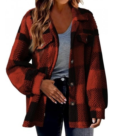 Womens Plaid Shacket Fall Jacket Fleece Lined Button Down Peacoats Plaid Lapel Casual Coats Y2K Shirt Jackets 2023 01fleece J...