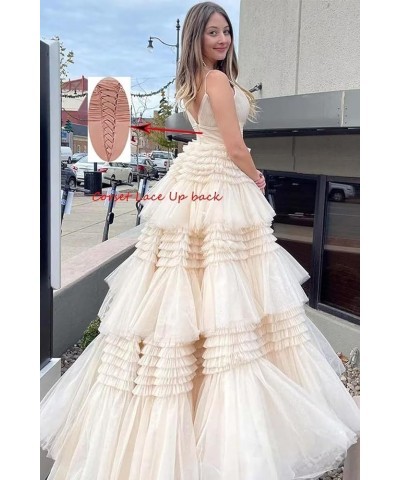 Tiered Glitter Tulle Prom Dresses for Women Princess Ball Gown Long Formal Evening Dress with Slit White $44.59 Dresses