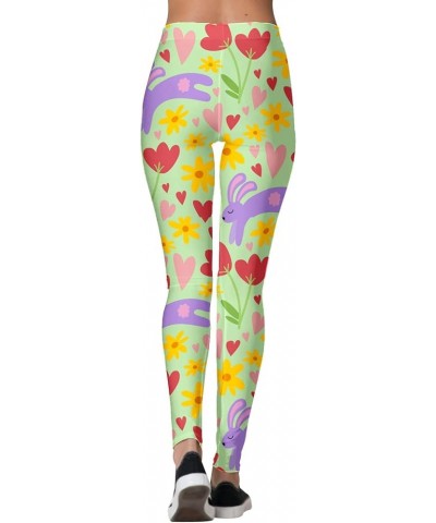 Happy Easter Day Workout Leggings for Women Tummy Control Cute Rabbits Graphic No See-Through Yoga Pants Stretchy Leggings C0...