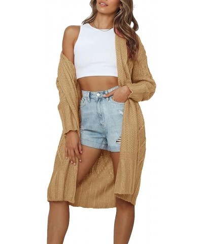 Womens Long Sleeve Cable Knit Open Front Long Cardigan Sweaters Chunky Loose Sweater Coats Outerwear Khaki $11.39 Sweaters