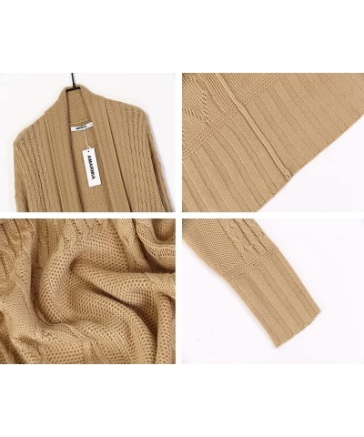 Womens Long Sleeve Cable Knit Open Front Long Cardigan Sweaters Chunky Loose Sweater Coats Outerwear Khaki $11.39 Sweaters