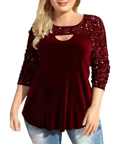 Women Sequins Top Long Sleeve Shirt V-Neck Shiny Sequined Shirt Casual Tops Workout Blouse Loose Party T-Shirt Zv2-red $9.64 ...