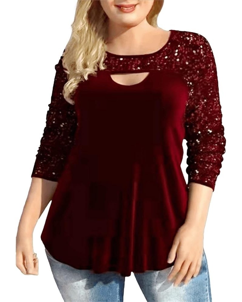 Women Sequins Top Long Sleeve Shirt V-Neck Shiny Sequined Shirt Casual Tops Workout Blouse Loose Party T-Shirt Zv2-red $9.64 ...