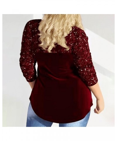 Women Sequins Top Long Sleeve Shirt V-Neck Shiny Sequined Shirt Casual Tops Workout Blouse Loose Party T-Shirt Zv2-red $9.64 ...