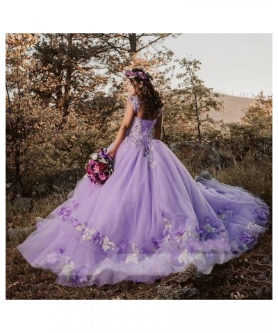 3D Floral Quinceanera Dresses Ball Gown Puffy Sparkly Tulle Sweet 16 Dresses Off Shoulder Lace Princess Dress Y120 Lavender $...