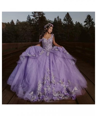 3D Floral Quinceanera Dresses Ball Gown Puffy Sparkly Tulle Sweet 16 Dresses Off Shoulder Lace Princess Dress Y120 Lavender $...