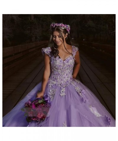 3D Floral Quinceanera Dresses Ball Gown Puffy Sparkly Tulle Sweet 16 Dresses Off Shoulder Lace Princess Dress Y120 Lavender $...