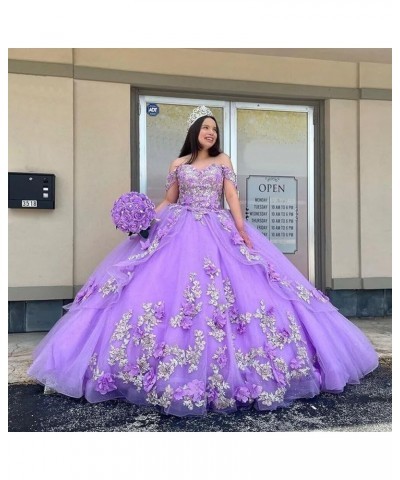 3D Floral Quinceanera Dresses Ball Gown Puffy Sparkly Tulle Sweet 16 Dresses Off Shoulder Lace Princess Dress Y120 Lavender $...