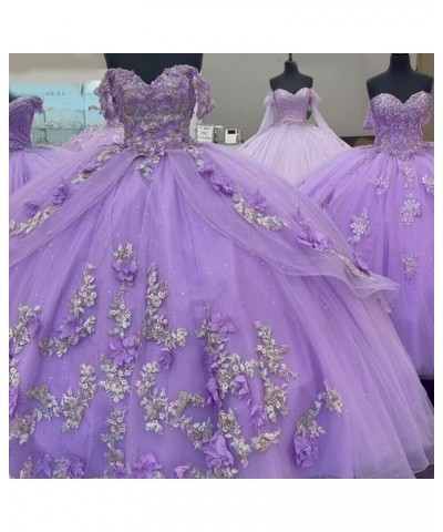 3D Floral Quinceanera Dresses Ball Gown Puffy Sparkly Tulle Sweet 16 Dresses Off Shoulder Lace Princess Dress Y120 Lavender $...