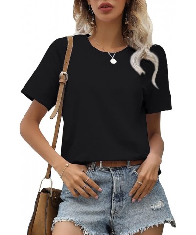 Women's Casual Loose Short Sleeve Crewneck T-Shirts Solid Color Basic Summer Tops Black $13.10 T-Shirts