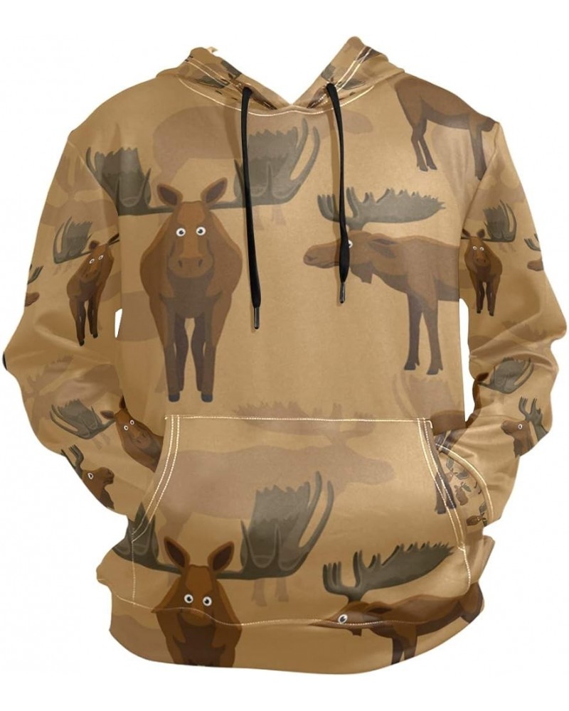 Owl Wolf Eagle Deer Hoodie Pullover Long Sleeves Thin Workout Sweatshirts Brown Moose Deer-thin $17.50 Hoodies & Sweatshirts