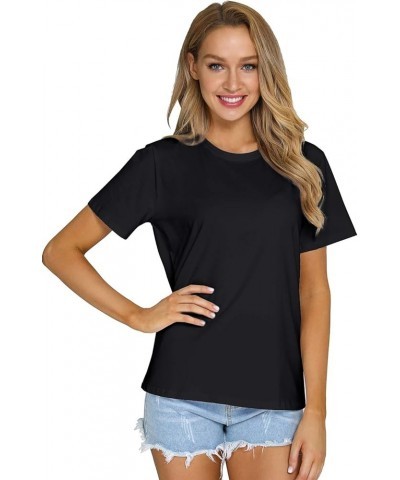 Women's Casual Loose Short Sleeve Crewneck T-Shirts Solid Color Basic Summer Tops Black $13.10 T-Shirts