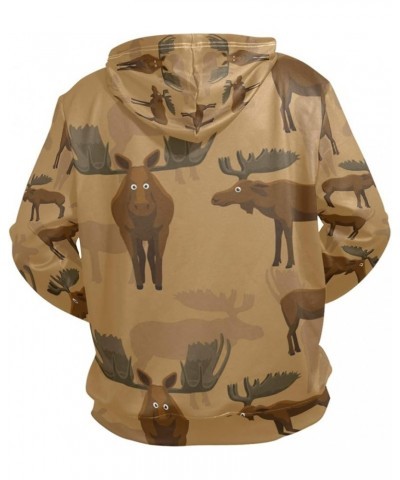 Owl Wolf Eagle Deer Hoodie Pullover Long Sleeves Thin Workout Sweatshirts Brown Moose Deer-thin $17.50 Hoodies & Sweatshirts