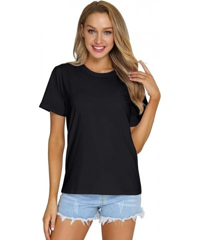 Women's Casual Loose Short Sleeve Crewneck T-Shirts Solid Color Basic Summer Tops Black $13.10 T-Shirts