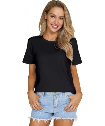 Women's Casual Loose Short Sleeve Crewneck T-Shirts Solid Color Basic Summer Tops Black $13.10 T-Shirts