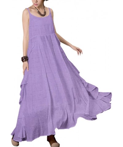 2023 Summer Dresses for Women Solid Casual Loose Bohemian Dress Spaghetti Strap Maxi Dress M01 Violet $22.08 Dresses