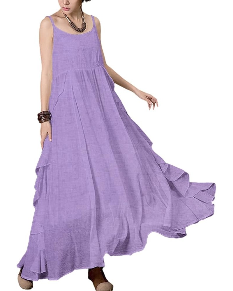 2023 Summer Dresses for Women Solid Casual Loose Bohemian Dress Spaghetti Strap Maxi Dress M01 Violet $22.08 Dresses